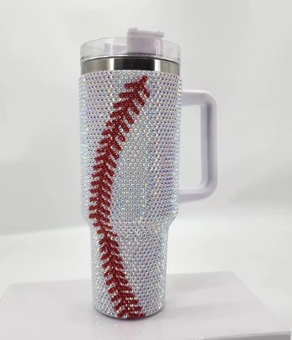 40 oz rhinestone tumbler with handle & straw