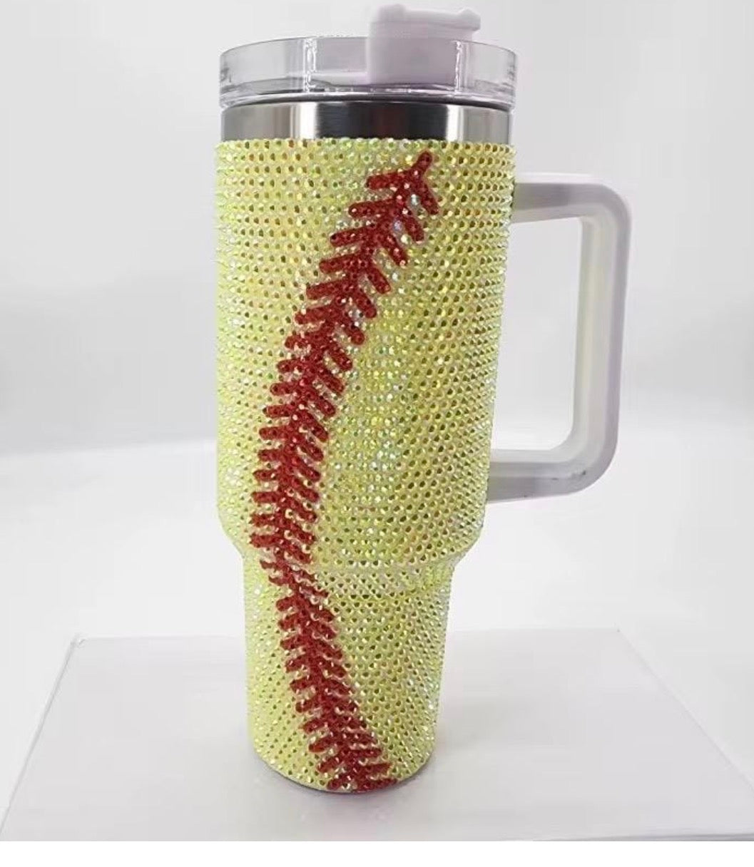 40 oz rhinestone tumbler with handle & straw