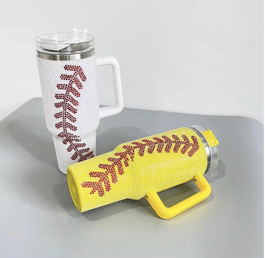 40 oz rhinestone tumbler with handle & straw