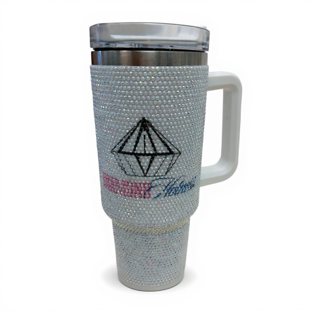 40 oz rhinestone tumbler with handle and straw