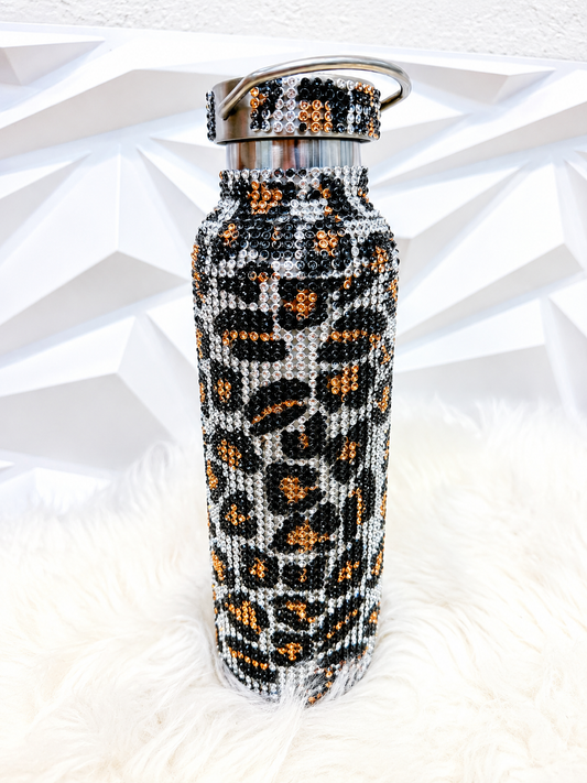 Luxury Rhinestone Leopard Water Bottle
