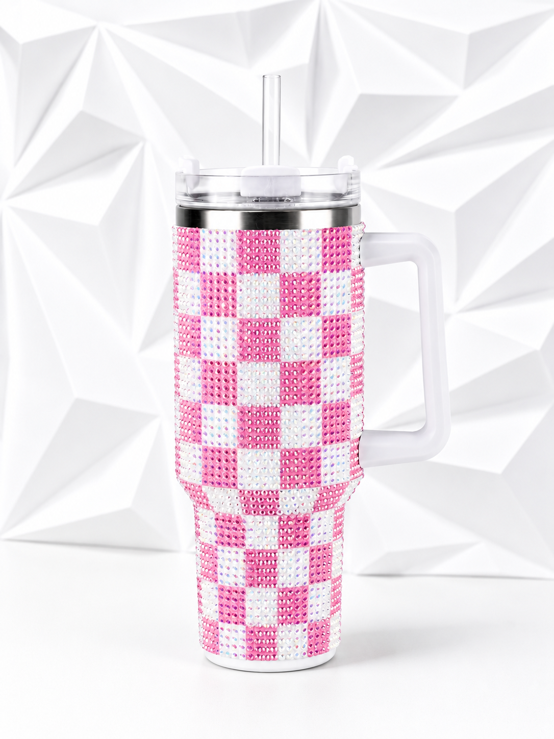 40 oz pink/white checker