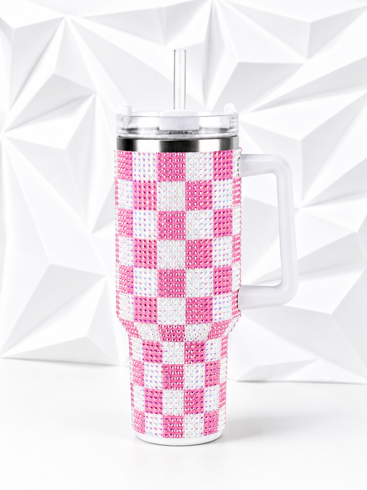 40 oz pink/white checker