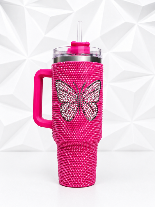 40 oz Butterfly Rhinestone